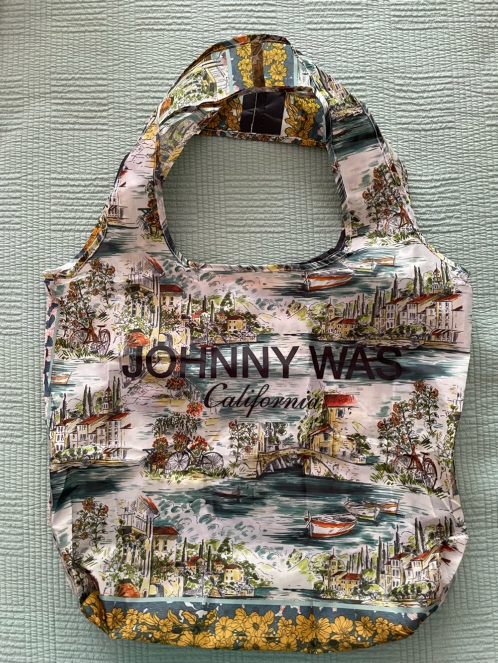 Two each Johnny Was California Scenic Tote in Teal, Yellow, Pink, Green